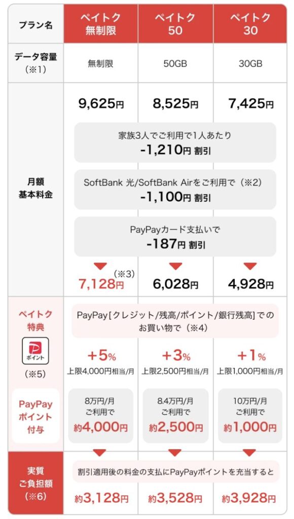 ペイトク料金プランの詳細